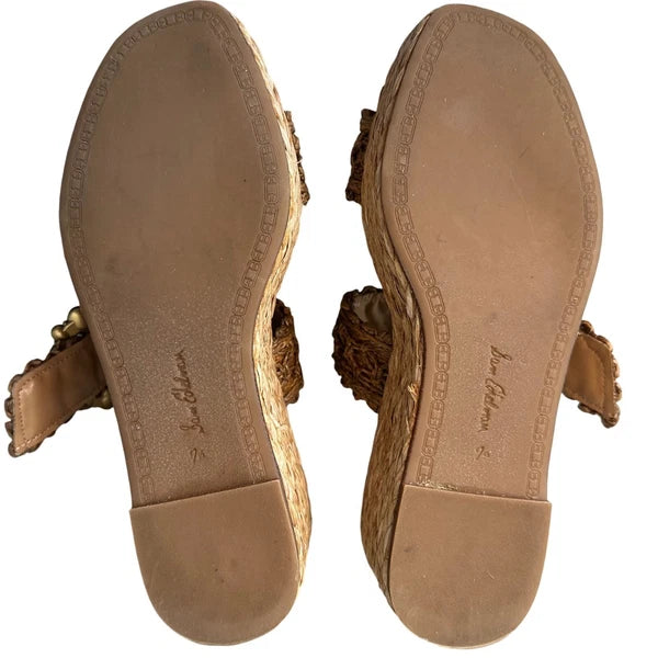 Sam Edelman Woven Raffia Platform Slides Beaded Details Espadrille 7.5 Sandals