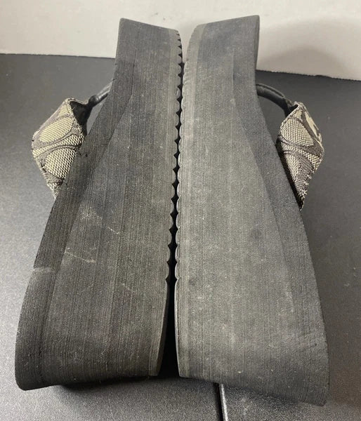 COACH Classic Platform Wedge Flip Flop Sandals Size 8-9 Black/Gray Logo