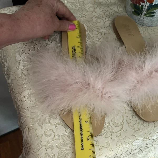 Raye Women 8.5 Pink Feather “Marabou Style”Leather Slides Sandals