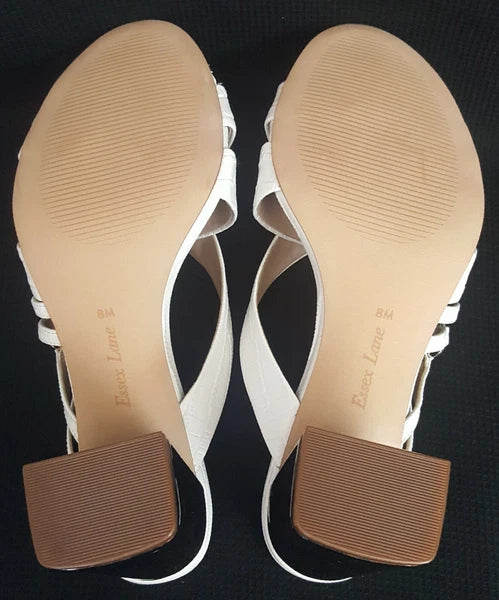 Essex Lane "El-Bezia" White Sandals w/Tortoise Style Heels Women's Size 8M NWB