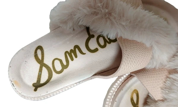 Sam Edelman Fuzzy Slide Sandals Women's Size 6 Pink Leather Faux Fur Open Toe