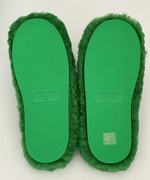 Bottega Veneta Green Teddy Shearling Padded Sandals 10 US 669414 IT NIB $1100