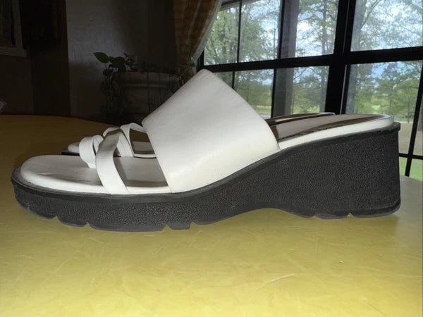 Croft & Barrow Womens Hally Size 8 White Leather Slide Chunky Sandals y2k Style