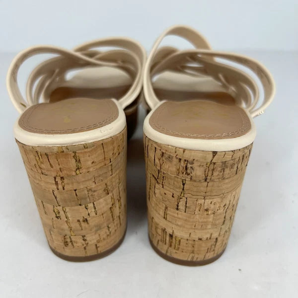 Sam & Libby Womens Cayla Ivory Faux Leather Cork Wedge Slide Size 9 Sandals