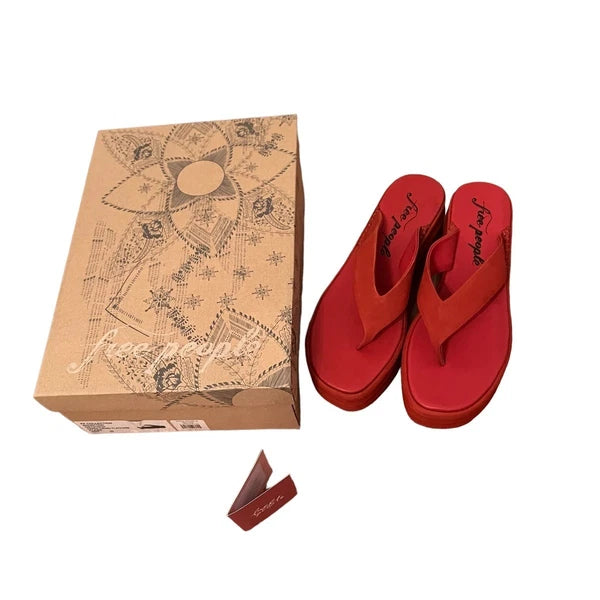 Free People Haven Thong Platform Sandal Flame Red Women's Sz EU 38 US 8 NEW