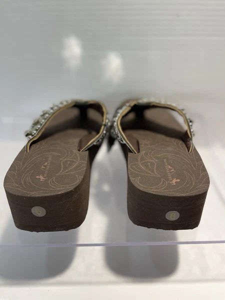 Montana West Rhinestone & Silver Stud Camo Western Style Wedge Sandals Sz6-6.5