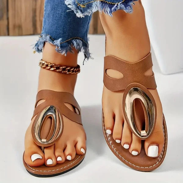 Ladies Gold Ring Sandals Comfort Flats US 11