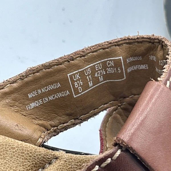 Clarks Leather Strappy Buckle Sandals Brown Red Women’s 11 Comfort Boho Style