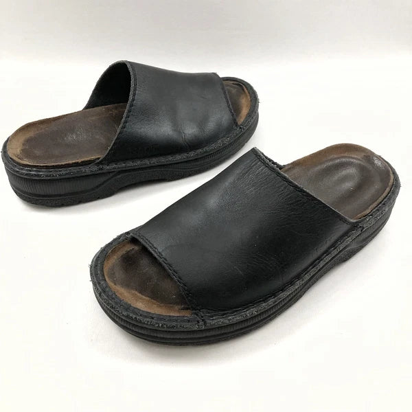 Naot Black Sz 6 /37 Leather Sandals Flats Slip On Arch Support Platform