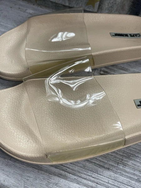 Cape Robbin Clear & Tan Strap Slides Sandals Beach Slip On Flats Mules - Size 7