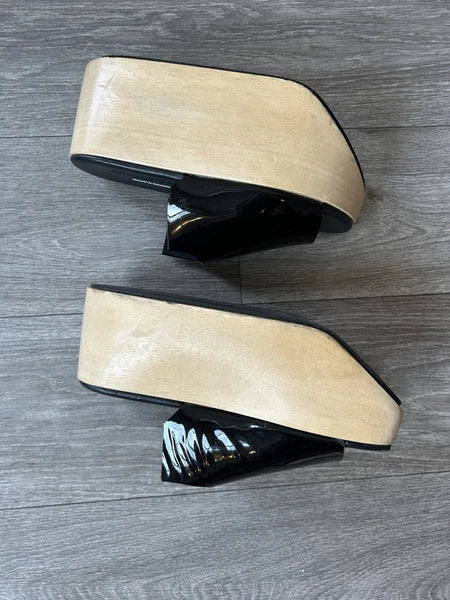 MELITTA BAUMEISTER Wood Platform Patent Leather Slide Sandals Designer Shoes 7