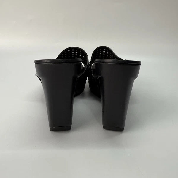 Diane von Furstenberg Perforated Wedge Sandals Size 7 Black Sample Shoes