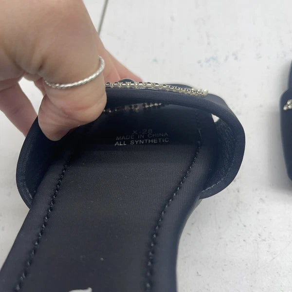 Stylish Black Rhinestone Tassel Evil Eye Square Toe Slide Sandals Women’s 36