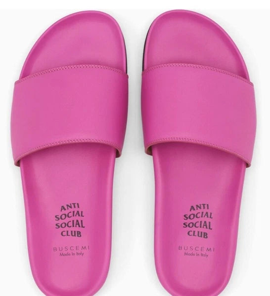 BUSCEMI X ASSC ANTISOCIAL SOCIAL CLUB PINK Truffle Leather SLIDES Sandals-Sz 39