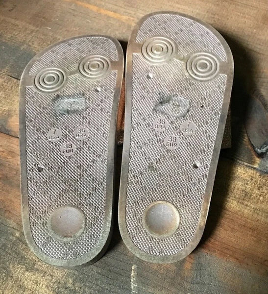 Nature Breeze Women's Sandals-Shoes-Size 7-Gold-Flat-Rhinestones-Fashion Slides