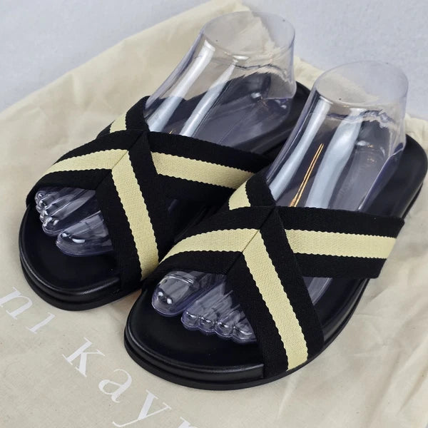 $325 Jenni Kayne Stripe Cotton Crossover Sandals Sz 40 EU 9 US Minimalist Beachy