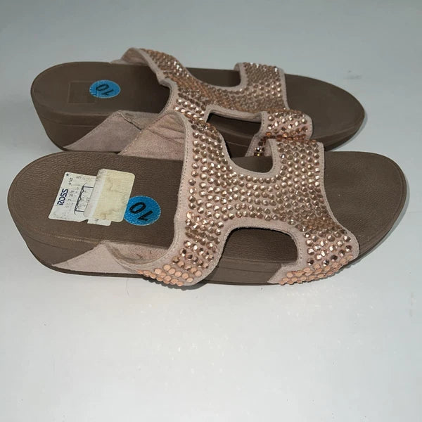 Fitflop Womens Rokkit Slide Mauve Rhinestone Bling Size 10