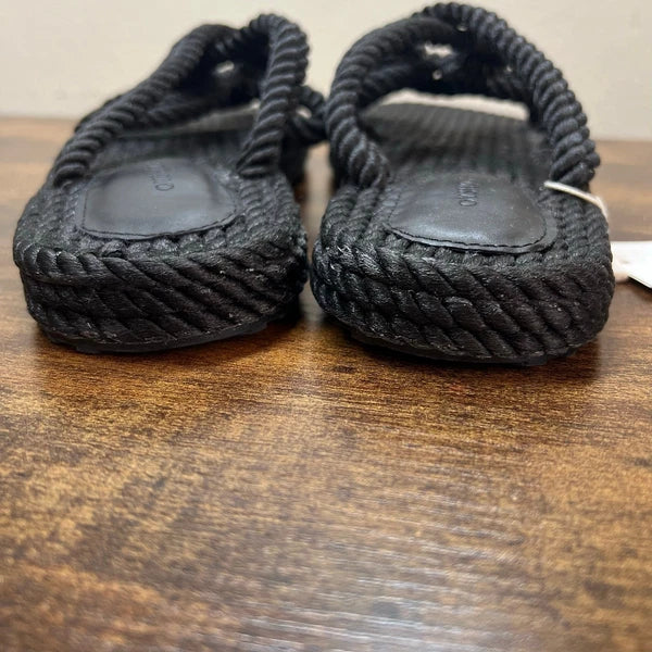 OYSHO Rope Slide Sandals 8 Womens Black Slip On Beach Boho Open Toe Casual New