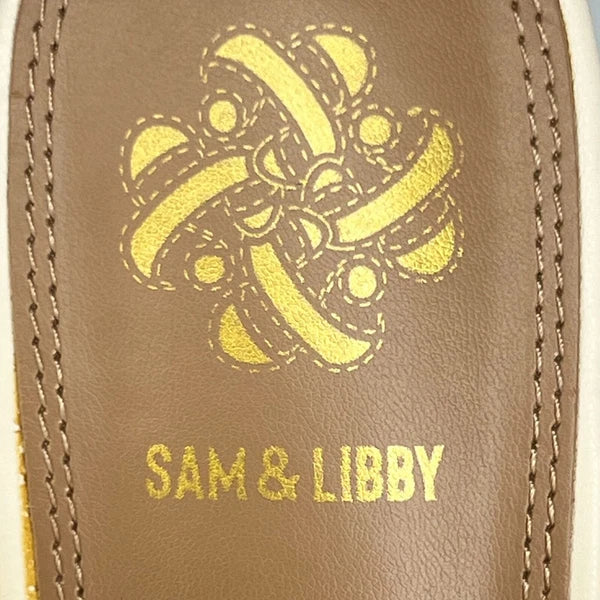 Sam & Libby Womens Cayla Ivory Faux Leather Cork Wedge Slide Size 9 Sandals