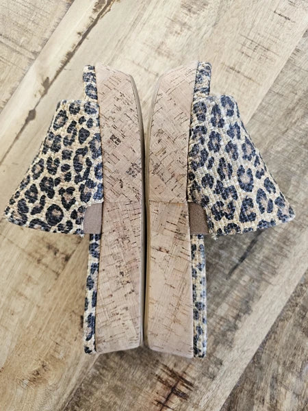 Stuart Weitzman Womens Flatout Leopard Canvas Raffia Flatform Slide Sandals 8.5