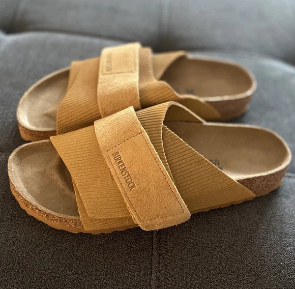 Birkenstock Kyoto Slide Sandal Suede Embossed Corduroy Cork Brown EU 40 W9 M7