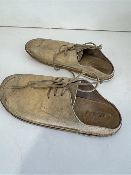 Marsell Sandalaccio Lace Suede Leather Derby Style Slide Sandals in Beige 36 1/2