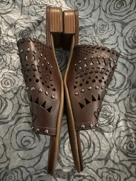 NWT - Brighton Sandal Slides Style NEO Brown Leather Silver-tone Hardware Size 9