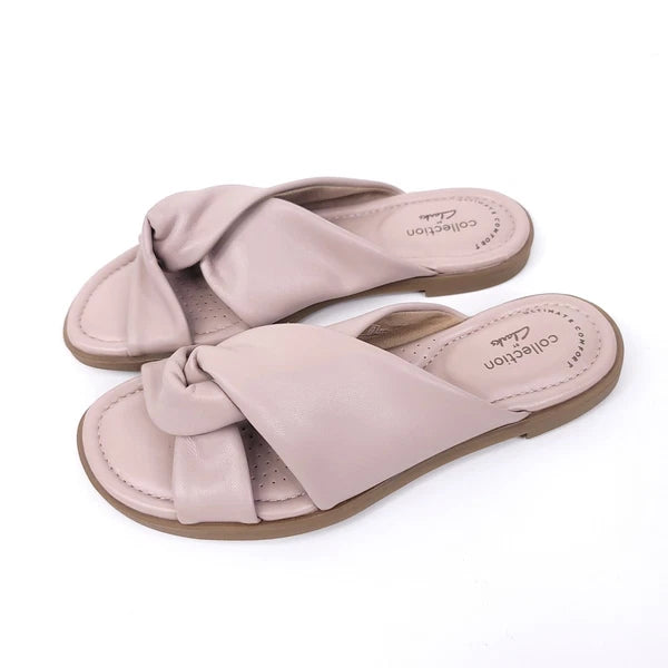 Clarks Sandals Womens Size 5 Faux Leather Slides Open Toe Pink Flats Slip On