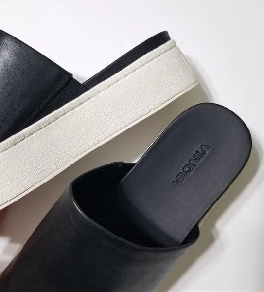 NIB Vince Walford Leather Platform Slide Sandals in Black Size 6.5, 9 $225