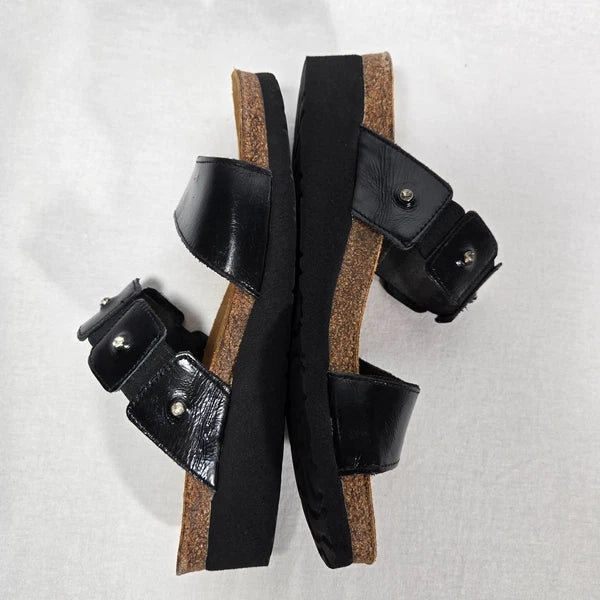 NOAT Ashley Rhinestone Adjustable Gore BLACK Leather Sandals Women's Size 8-8.5.