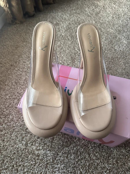 Vivianly Clear Platform Round Open Toe Transparent Strap Heel Sandals NIB Size 9