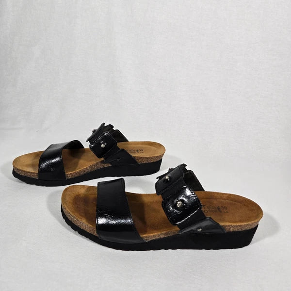 NOAT Ashley Rhinestone Adjustable Gore BLACK Leather Sandals Women's Size 8-8.5.