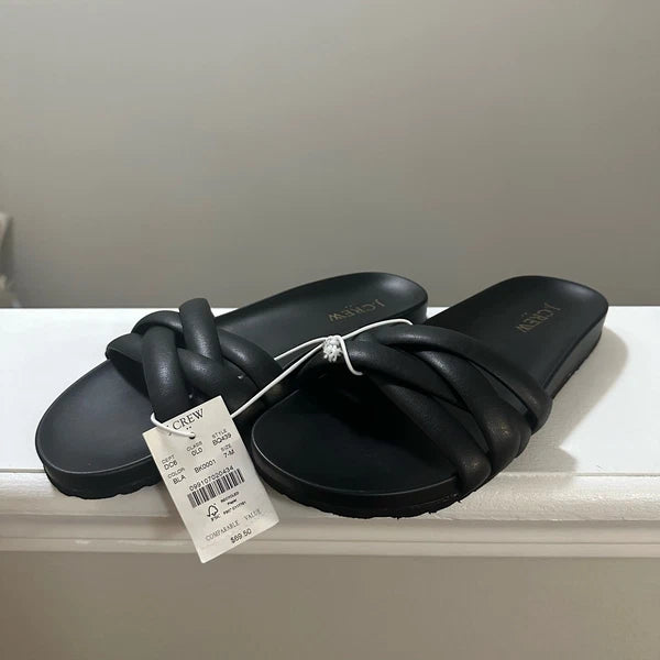 J. Crew Crisscross Style BQ439 Black Slip On Slide Sandals Women’s Size 7 NWT