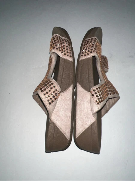 Fitflop Womens Rokkit Slide Mauve Rhinestone Bling Size 10