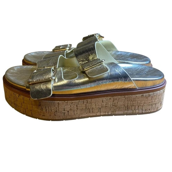 J/Slides Belinda Double Buckle Platform Gold Slide Sandals Women’s Size 10