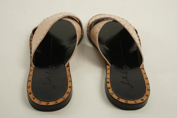 New Lola Cruz Women's EU Size 36 Nude Leather Studded Crossover Slide Sandals