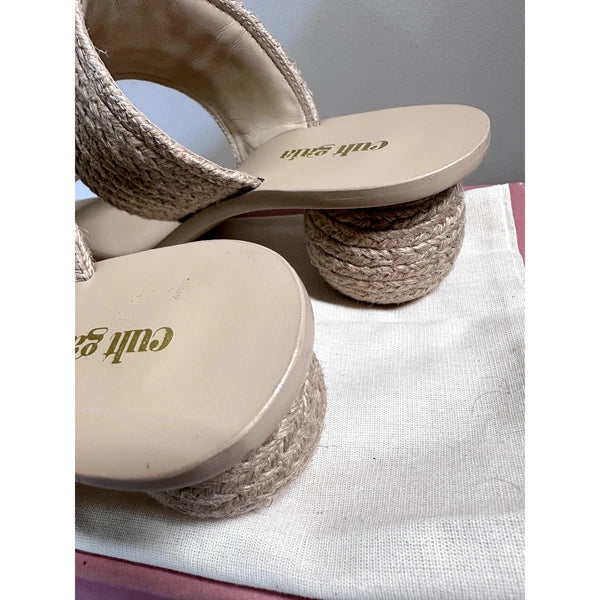 $428 Cult Gaia Jila Sandals Sphere Heel in Natural Open Toe Slide Style Sz 6 NEW