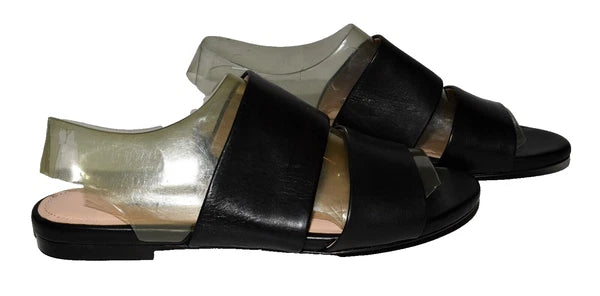Charles David  Siamese Banded Black Leather Women Slide Sandals 7.5M NWOB