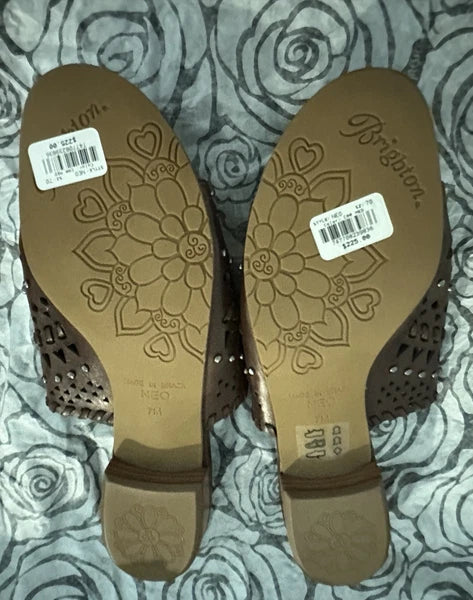 NWT - Brighton Sandal Slides Style NEO Brown Leather Silver-tone Hardware Size 7