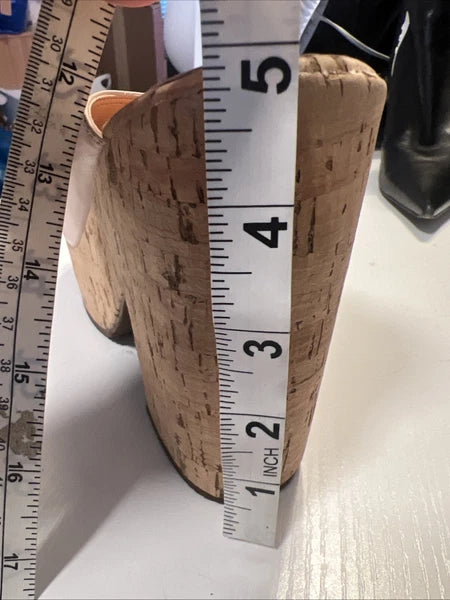 Luiza Barcelos 40 Platform Leather Mules Open Toe Slide Sandal Pink Leather Gold