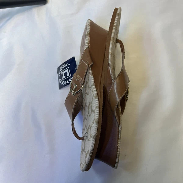 NWT Chaps Thong Buckle Sandals Slides Tan Women's Size (9-10) Summer Spring