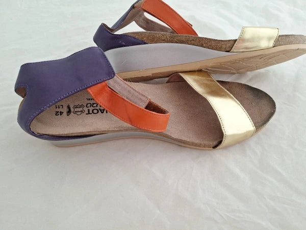 Naot Pixie Metallic Sandals Wedge Style Size 42 VGUC