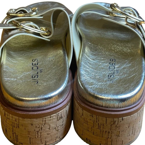 J/Slides Belinda Double Buckle Platform Gold Slide Sandals Women’s Size 10