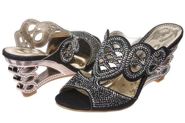 JOHN FASHION Black Rhinestone Perforated Slide Sandal Women's Size 8