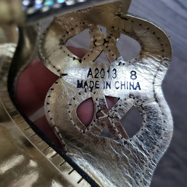 JOHN FASHION Black Rhinestone Perforated Slide Sandal Women's Size 8