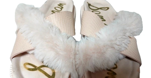 Sam Edelman Fuzzy Slide Sandals Women's Size 6 Pink Leather Faux Fur Open Toe