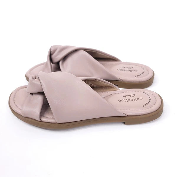 Clarks Sandals Womens Size 5 Faux Leather Slides Open Toe Pink Flats Slip On