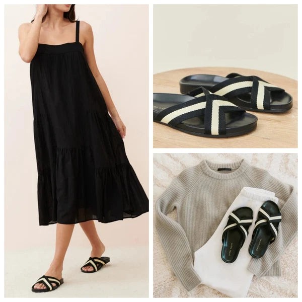 $325 Jenni Kayne Stripe Cotton Crossover Sandals Sz 40 EU 9 US Minimalist Beachy