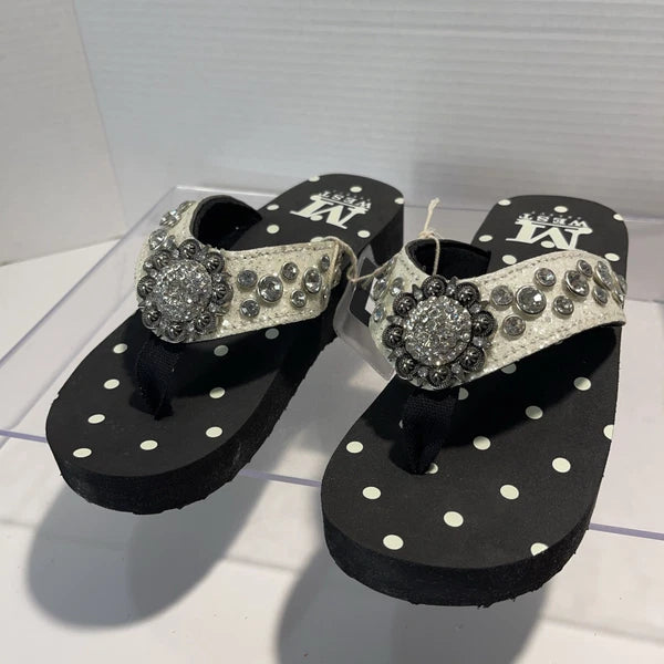 Montana West Rhinestone & Silver Stud Pearl Western Style Wedge Sandals Sz6-6.5