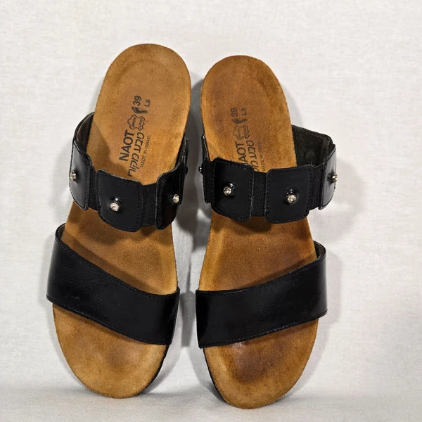 NOAT Ashley Rhinestone Adjustable Gore BLACK Leather Sandals Women's Size 8-8.5.